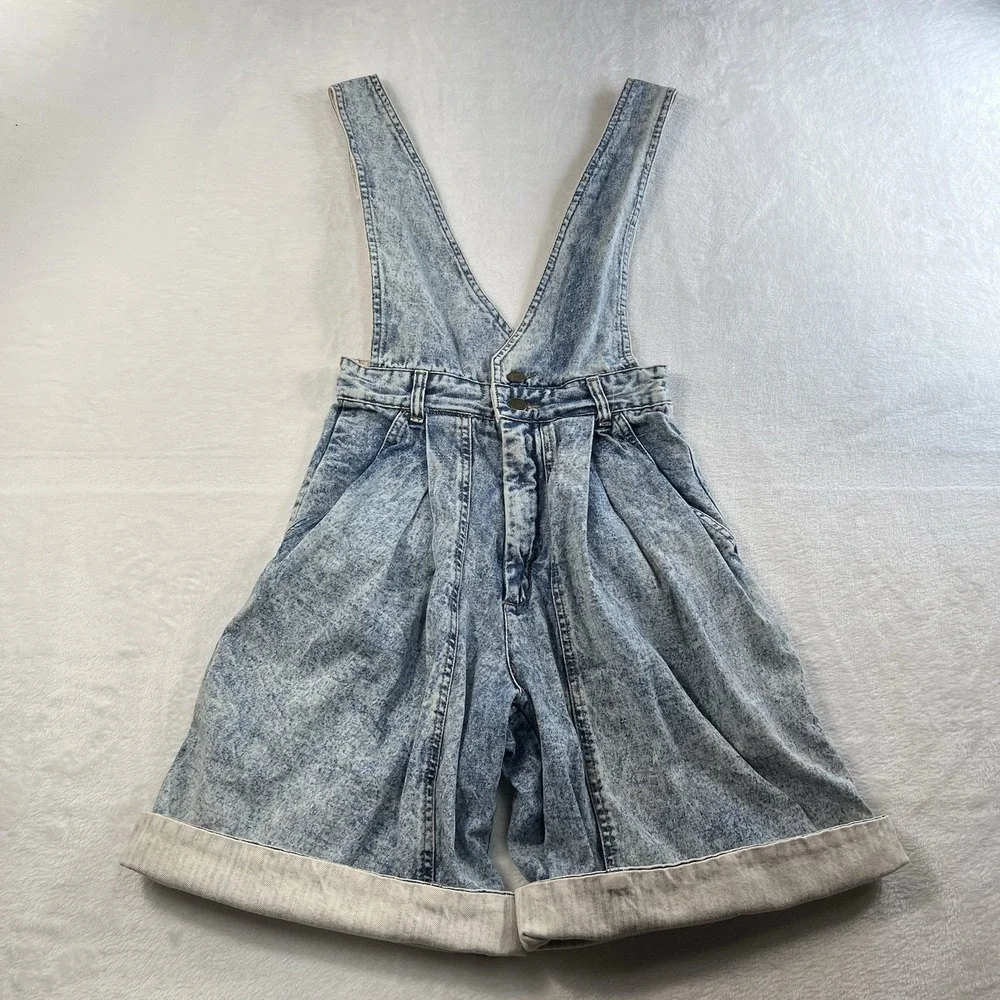 Vintage Jrs‎ 7 1980's Denim Short Overalls Acid Washed Pleated Long Grunge Punk